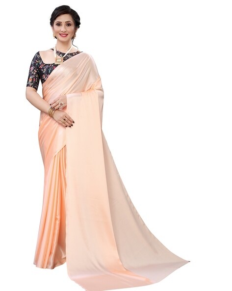 Buy LIME Plain Georgette Orange Saree With Blouse Piece For Women (Free  Size) at Amazon.in