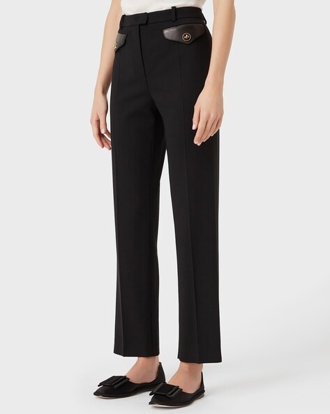 Buy EMPORIO ARMANI Relaxed Fit Front Gathers Pants | Grey Color Women |  AJIO LUXE
