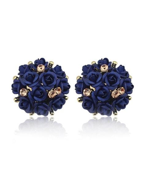 Buy Fresh Vibes Navy Dark Blue Crystal Long Hanging Earrings Western Style  | Trendy Flower Shape Statement Designer Earring for Women at Amazon.in
