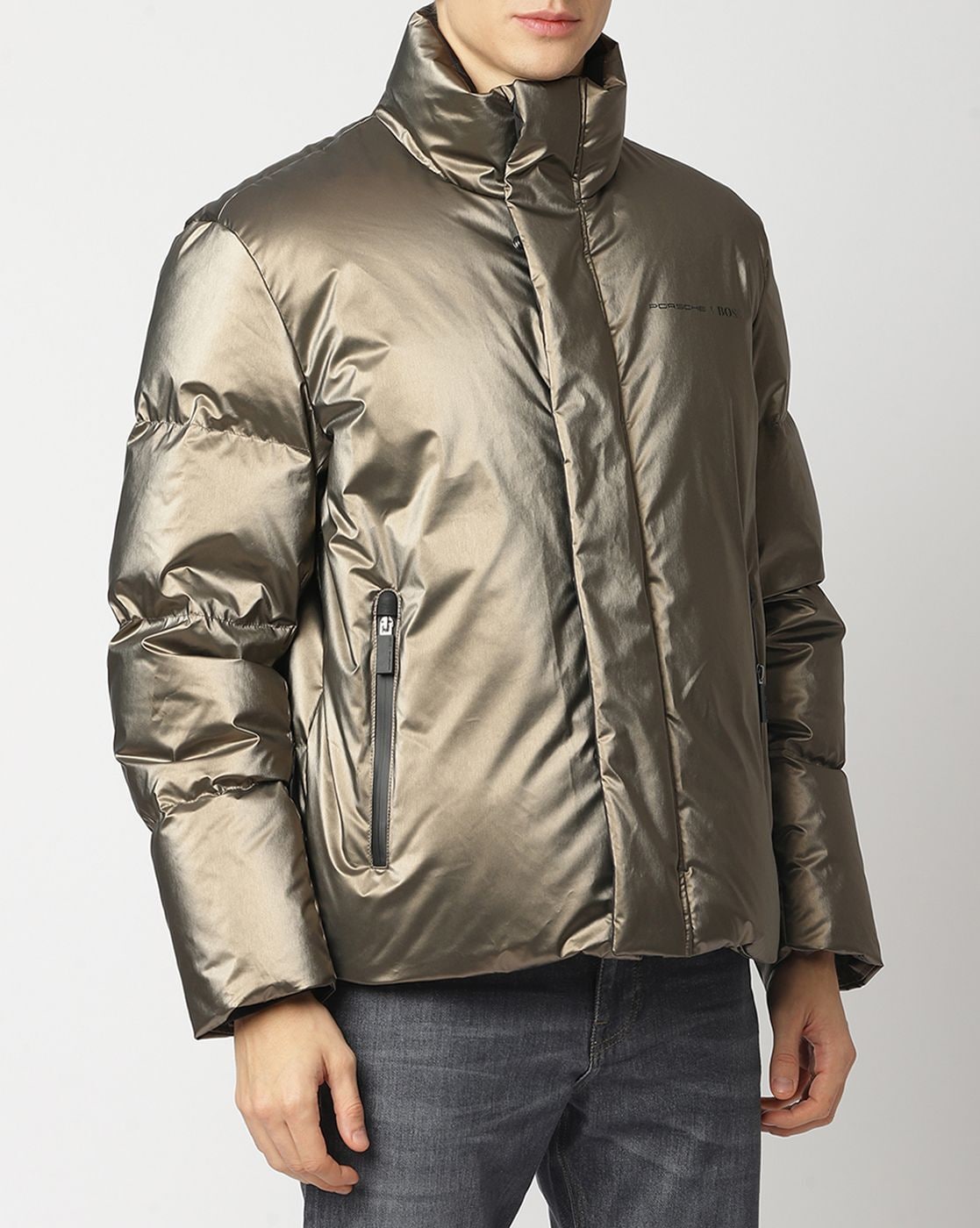 Buy BOSS Metallic Puffer Jacket with Zipper Pockets, Gold Color Men