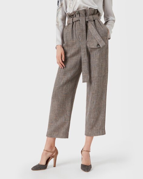 Buy GIORGIO ARMANI Gathered Relaxed Fit Wide-Leg Pants | Beige Color Women  | AJIO LUXE