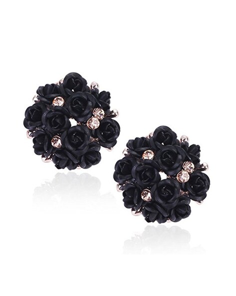 Black Rose Silver Oxidised Earrings  SEHGAL GOLD ORNAMENTS PVT LTD