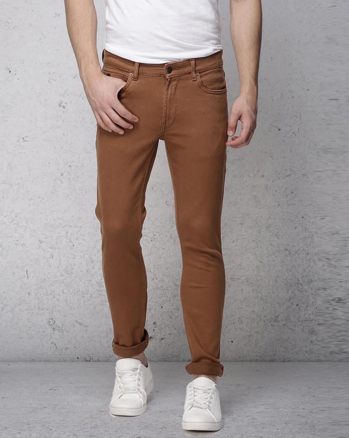 Buy Men Brown Low Rise Over Dyed Slim Fit Pants online  Jack  Jones