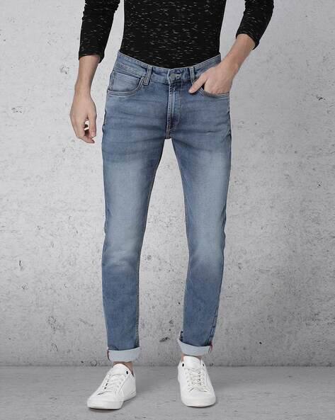 Mid-Wash Mid-Rise 5-Pocket Slim Jeans