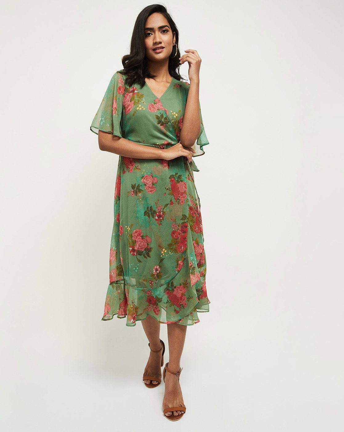 ajio green dress