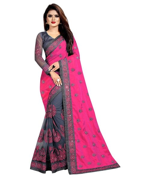 Buy Blue & Red Sarees for Women by Saadhvi Online | Ajio.com