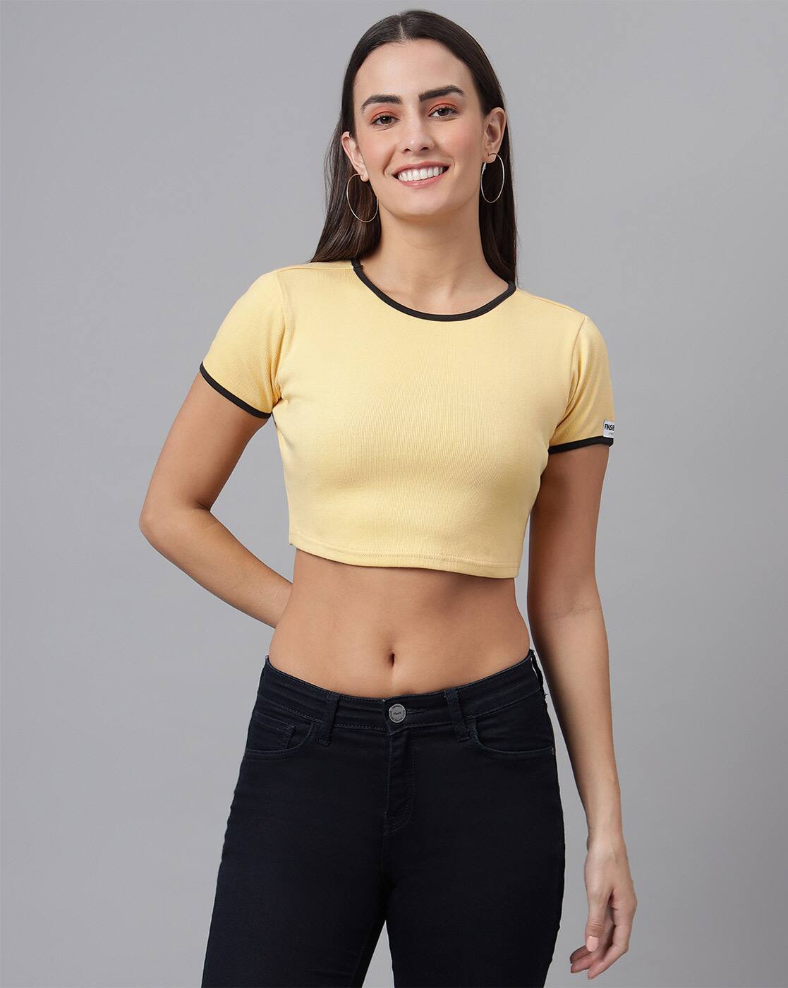 yellow fitted crop top