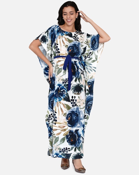 Womens Long Cotton Nightdress  Floral Printed Maxi Caftan Gown Dress Coverup