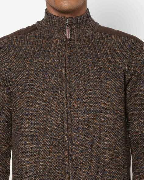Heathered Panelled High-Neck Zip-Front Slim Cardigan view 3