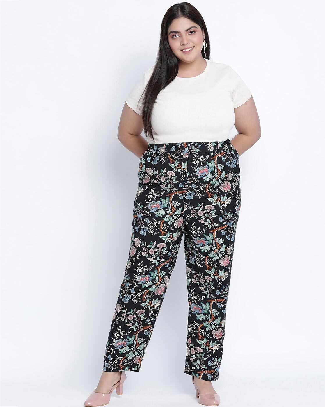 Floral Pants with Monochrome Tops
