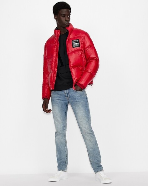 Armani red leather clearance jacket