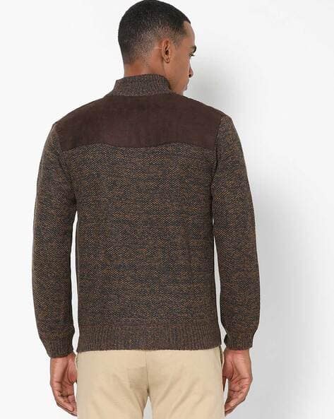Heathered Panelled High-Neck Zip-Front Slim Cardigan view 2