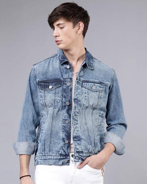 Manfinity EMRG Men Slogan Graphic Flap Pocket Denim Jacket Without