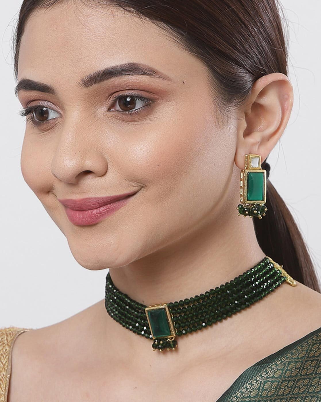 Buy Gold-Toned & Green Necklaces & Pendants for Women by Jewels galaxy  Online | Ajio.com