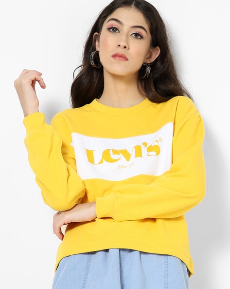 yellow crew neck sweatshirt womens