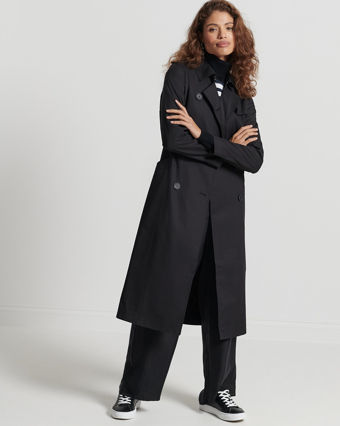 Long black trench hot sale coat women's