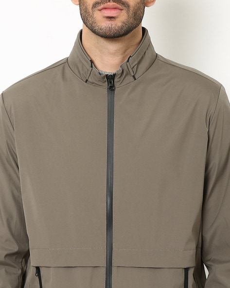 Slim Fit Zip-Front Bomber Jacket