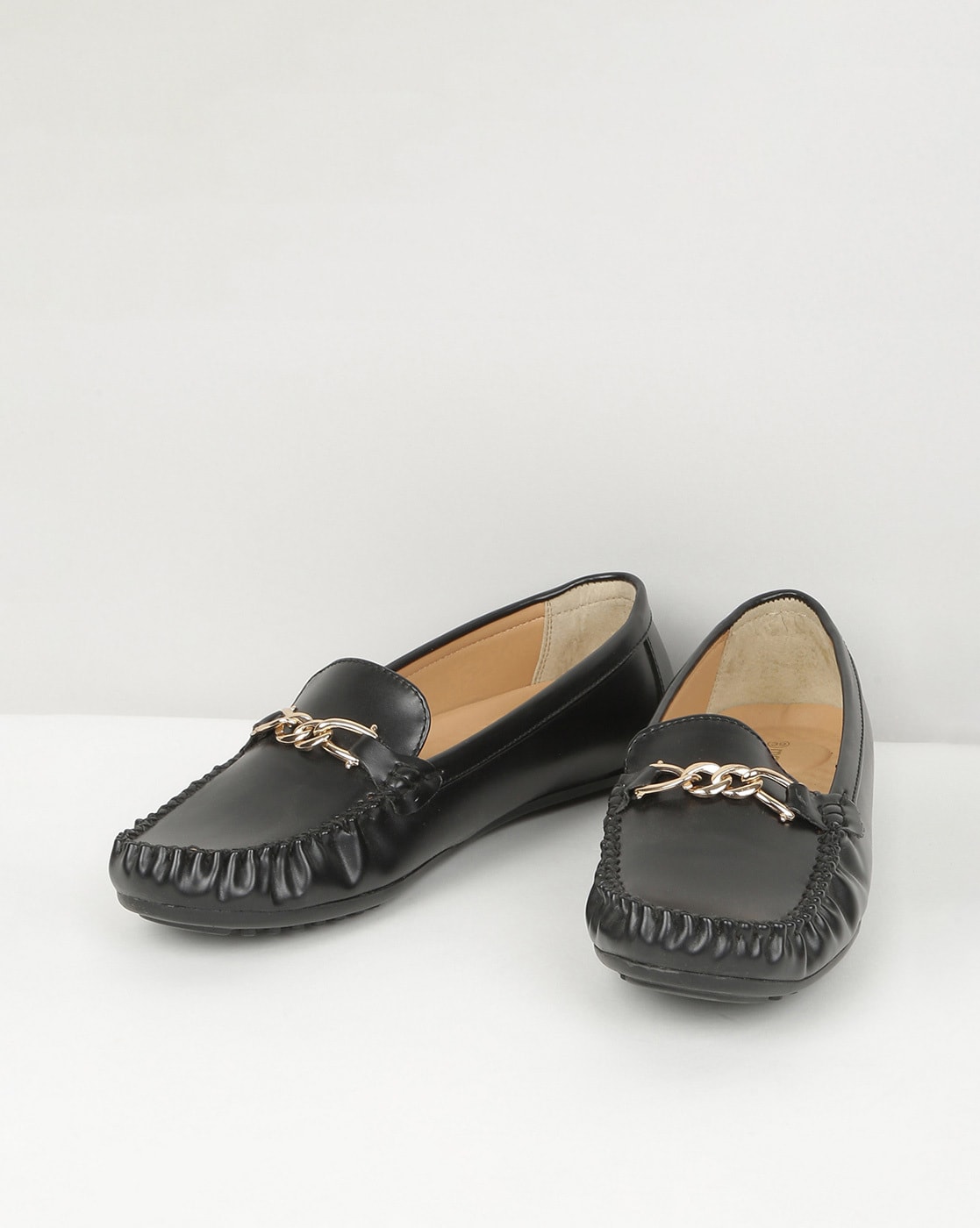 black flat loafers