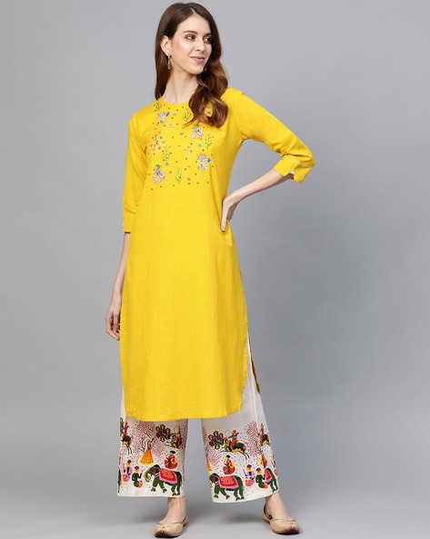 ajio yellow kurta set