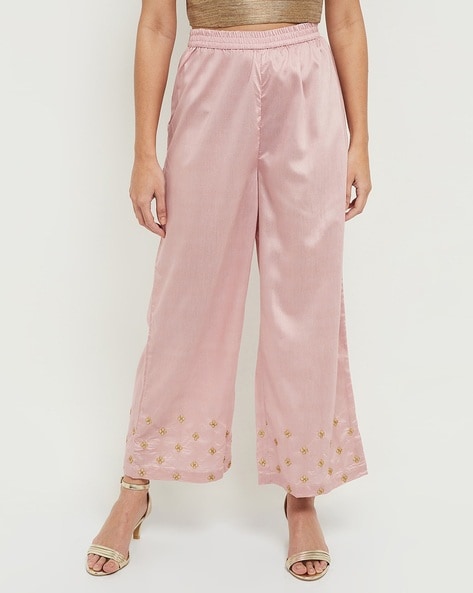 Embroidered Palazzo Pant with Elasticated Waistband Price in India