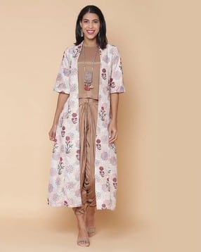 biba Printed Jacket with Top & Dhoti Pants-picture-18