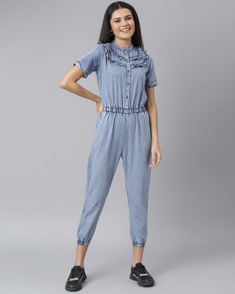 The cowboy blue Casual Solid Patchwork With Belt Zipper Collar Jumpsuits in  2023 | Collar jumpsuit, Denim style casual, Denim details