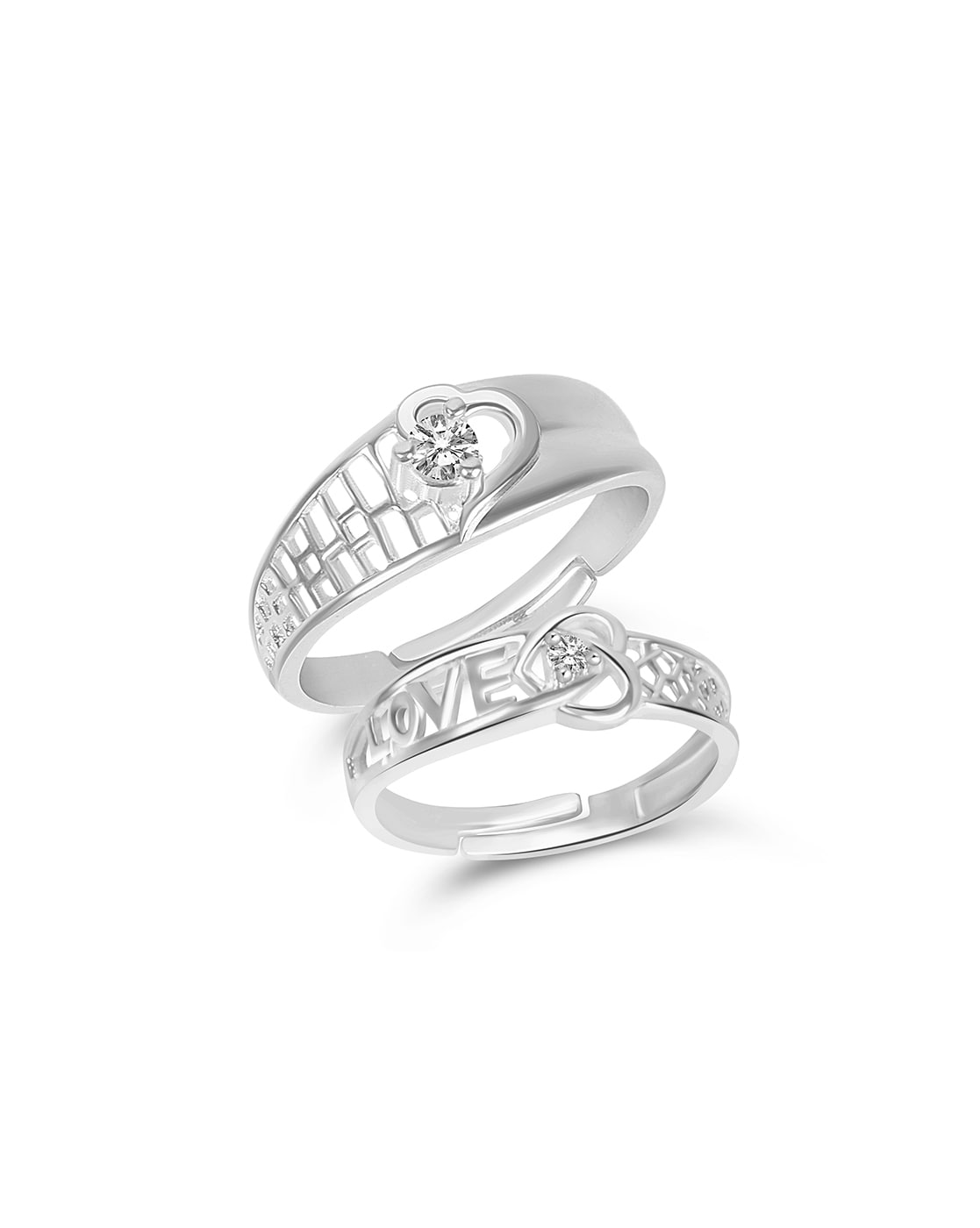 Couple Ring Crown King Queen American diamond Valentine Gifts Adjustable  Love Stylish Combo Couple Silver Heart