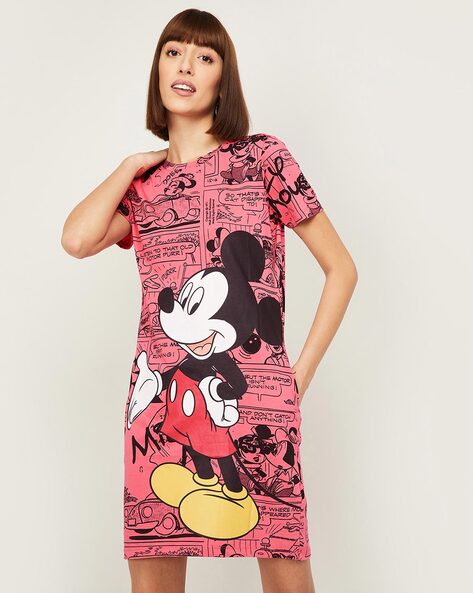 Cartoon Printed Round-Neck Dress