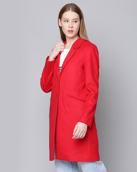 Buy HERE&NOW Women Red Self Design Trench Coat - Coats for Women 10032847 |  Myntra