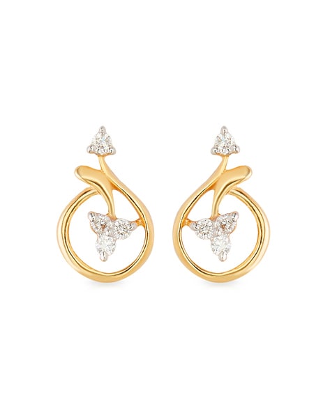 Sun Design 14K Yellow Gold Stud Earrings with Diamonds
