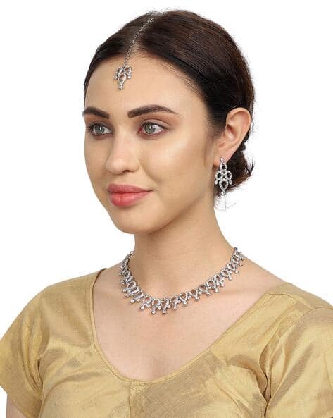 Carlton London Rhodium Plated American Diamond Handcrafted Jewellery Set - FJS3000