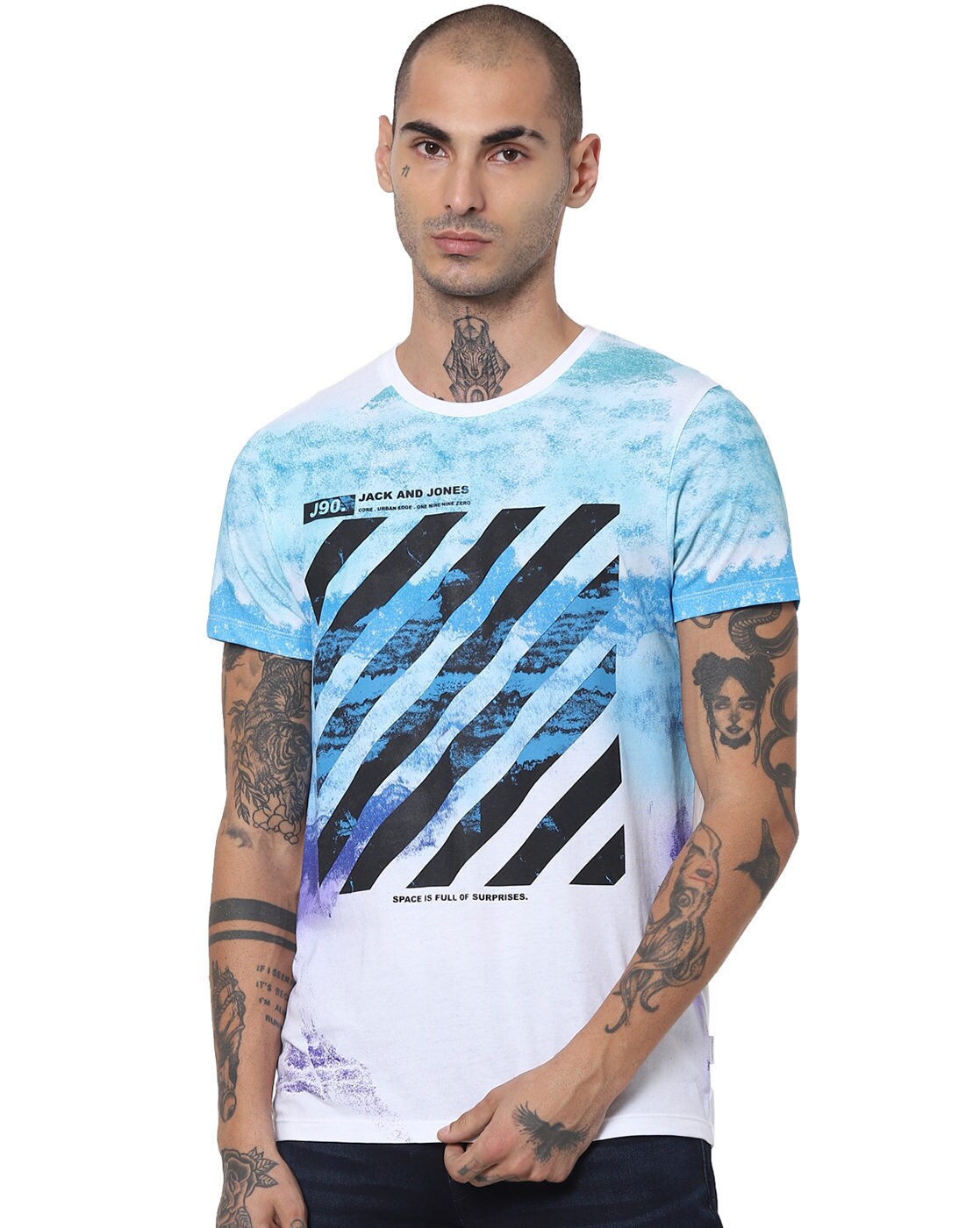 Men's T shirt Tee Abstract Graphic Prints Crew Neck Green Blue