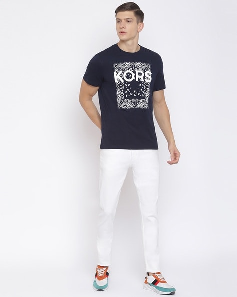 Buy Michael Kors Bandana Crew-Neck T-shirt with Logo Print | Navy Color Men  | AJIO LUXE