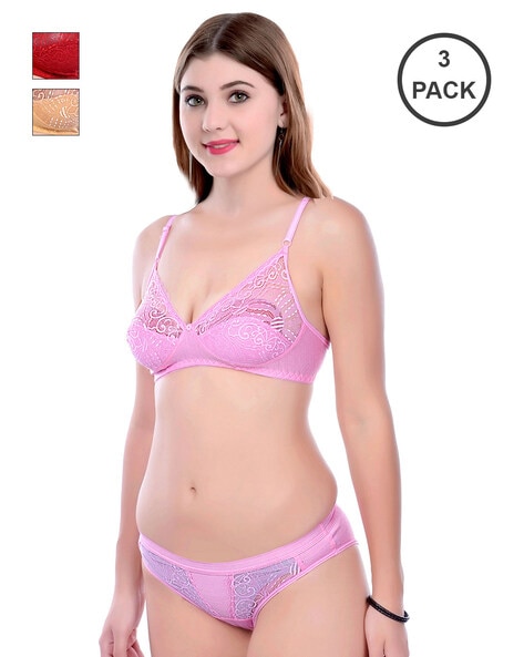 Buy online Pink Cotton Bra And Panty Set from lingerie for Women