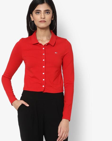 collar tommy hilfiger red button up