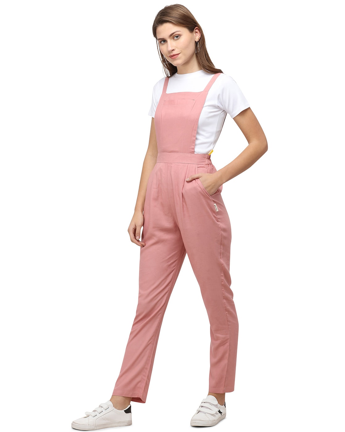 pink dungaree jumpsuit