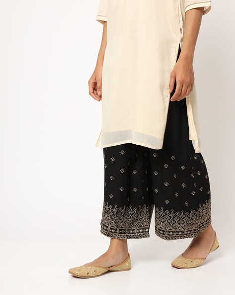 Embroidered Palazzo Pants with Semi-Elasticated Waist