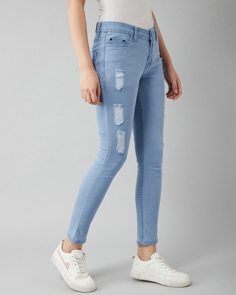 Trendy Versatile Slim Fit Wide Leg Washed Ripped Denim Bell Bottom Pants -  The Little Connection