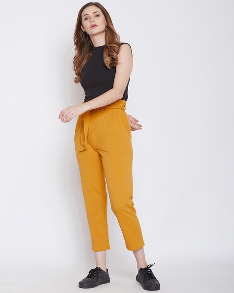 Buy Dollar Missy Women Mustard Yellow Solid Classic Straight Fit Cigarette  Trousers  Trousers for Women 7835319  Myntra