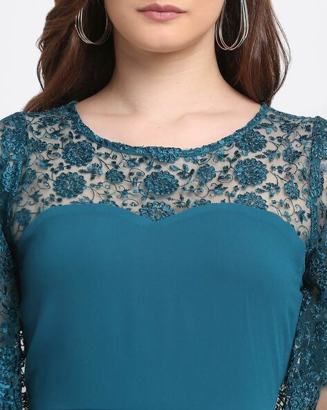Lace Overlay Fit-Then-Flare Gown