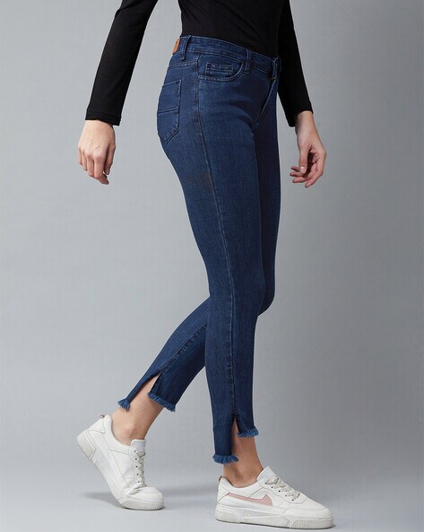 Skinny Fit Jeans with Frayed Hem