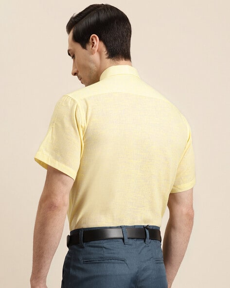 Sojanya (Since 1958), Men's Cotton Yellow Classic Formal Shirt