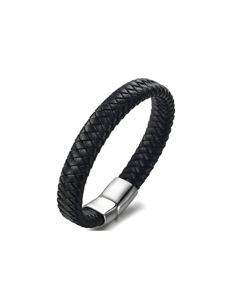 Stylish Black Leather Bracelets | Negative Ions