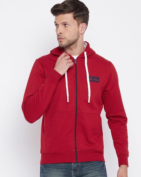 Kalt Men Full Sleeves Dual Colour Zipper Fleece Hoodie(Red::Light Grey  Melange)