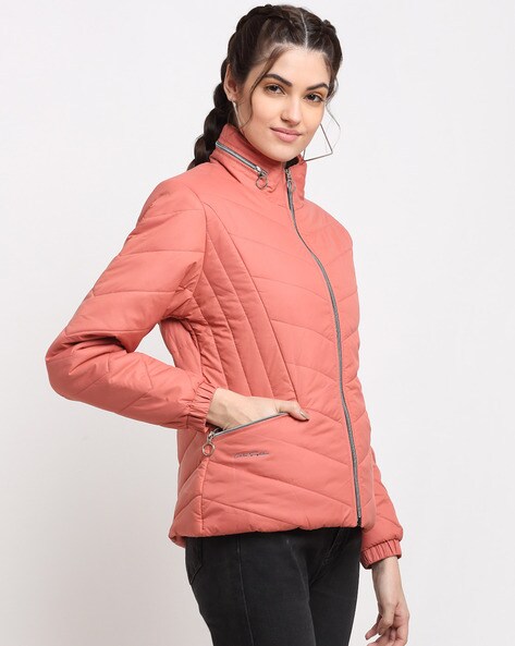 Cethrio Women's Quilted Jackets Zip-up Bomber Jacket with Pockets
