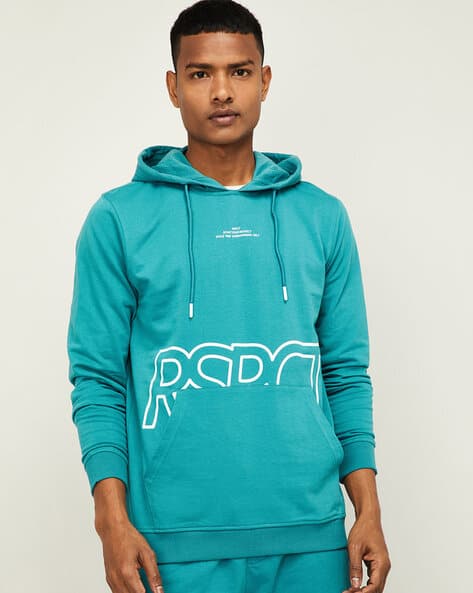 Typographic Print Hoodie with Kangaroo Pocket