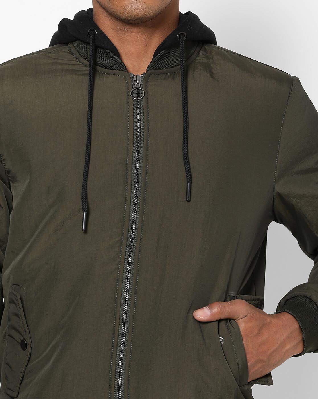 Olive green clearance jacket with hood