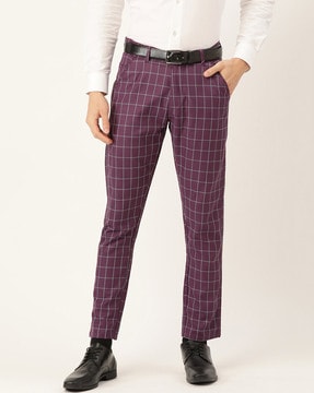 Buy STOP Purple Solid Cotton Stretch Slim Fit Mens Trousers  Shoppers Stop