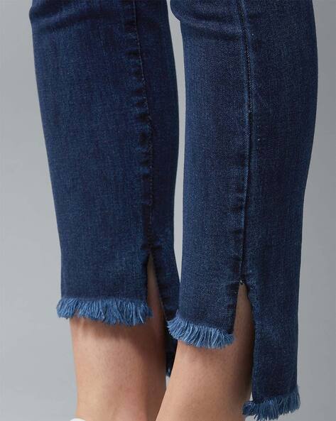 Skinny Fit Jeans with Frayed Hem