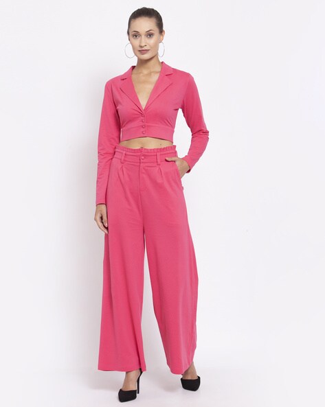 hot pink two piece suit